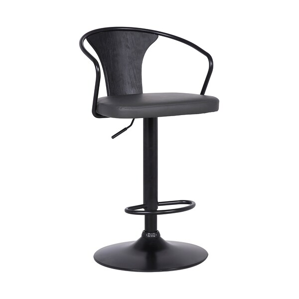 Armen Living Eagle Adjustable Height Swivel Gray Faux Leather and Black Wood Bar Stool with Black Metal Base LCEASWBABLGR - main